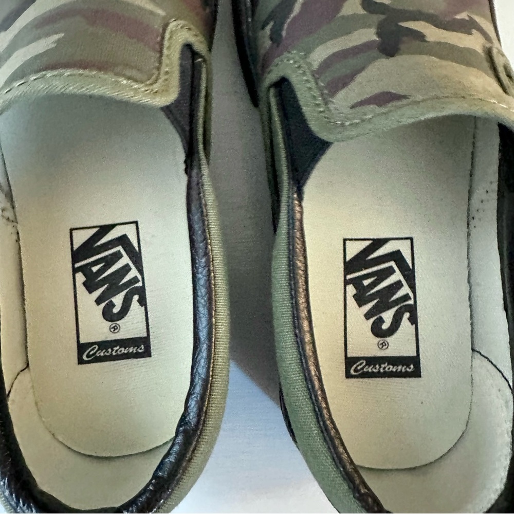 Vans Custom Olive Camo Slip On Sneakers Size 7 - Picture 6 of 7